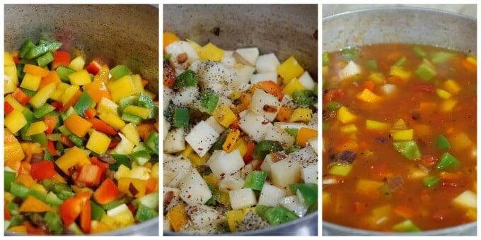 A collage showing the stages of cooking the pepper soup recipe