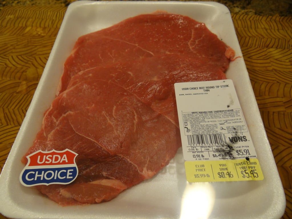 Thin sliced round steak.