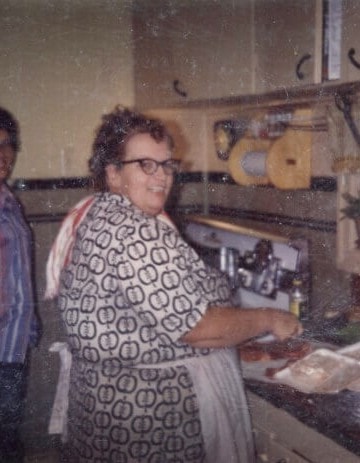 Grandma and Mom cooking dinner.