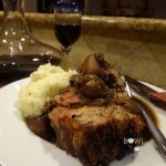 Time for dinner; prime rib with cauliflower mashed potatoes and mushrooms, yum!