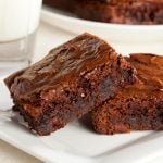 Chocolate Cherry Brownies on white plate.