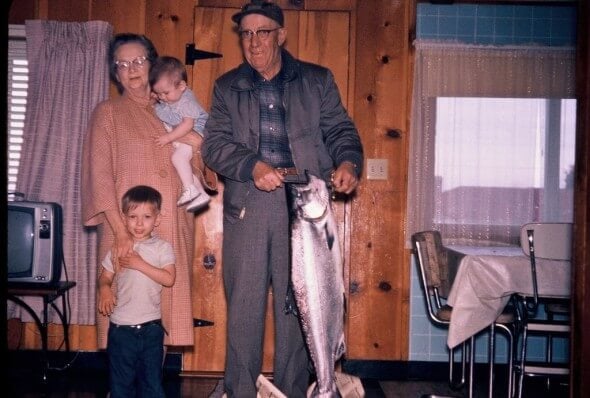 A photo go my brother and I with my Great Grandma and Grandpa 1964.
