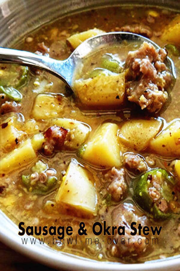 Bowl of Okra Stew with spoon