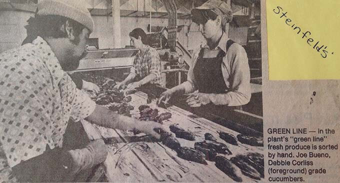 On the line at Steinfield's Pickle Plant. This picture was taken by the Oregonian Newspaper. That's me with the hat. I think I was 17 years old.
