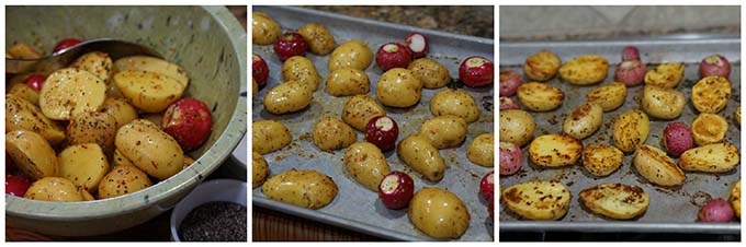 Step by step photos of roasted radishes recipe.