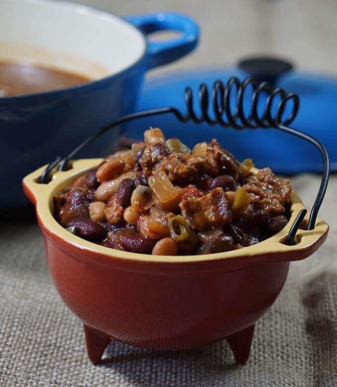 Slow Cooker Baked Beans in pot. 