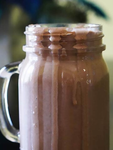 Chocolate Peanut Butter Smoothie Recipe in glass.