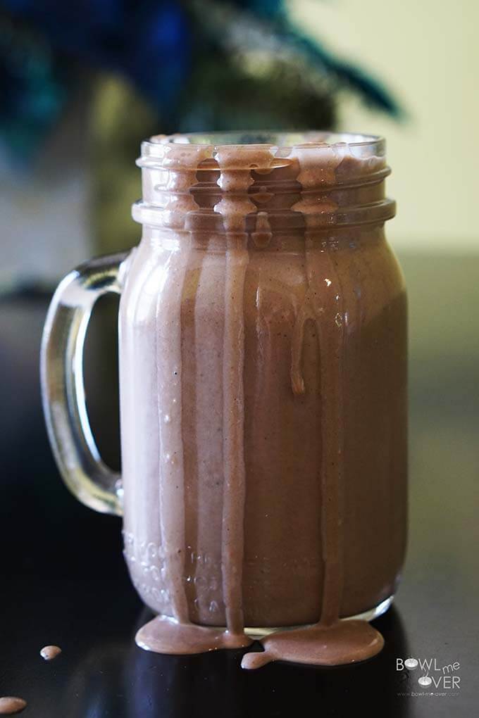 Glass of Chocolate Peanut Butter Smoothie.