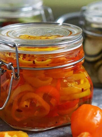 Jars of pickled peppers.