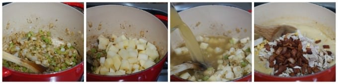 Collage with step-by-step instructions showing how to make the soup.