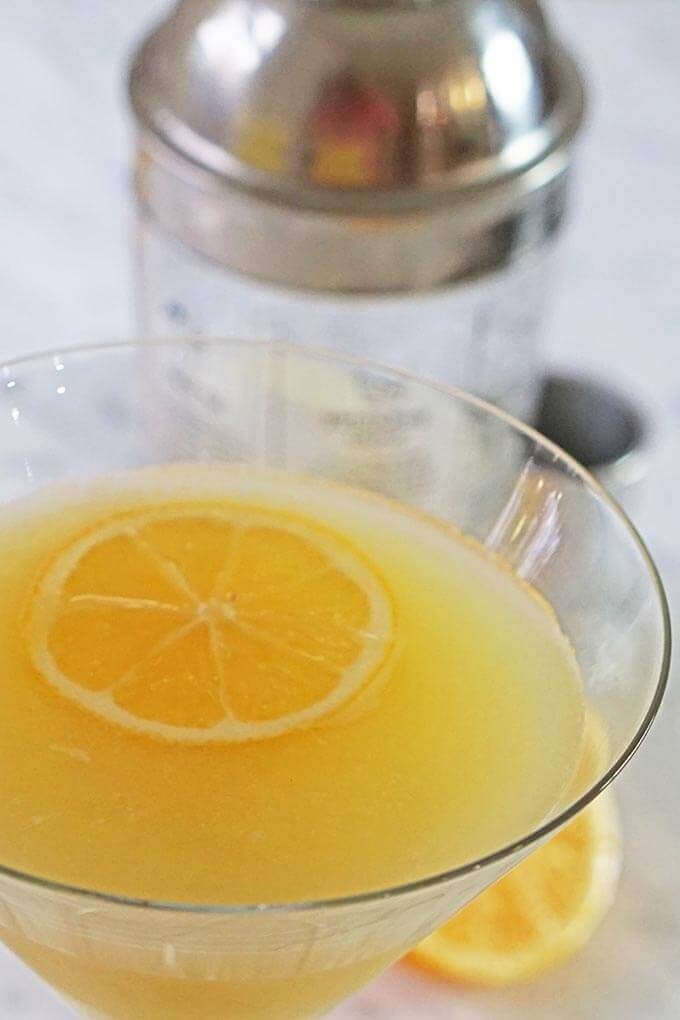 Overhead photo of lemon drop martini.