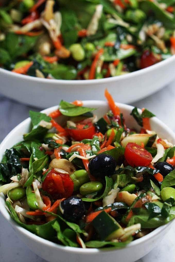 Superfood Salad Recipe in white bowls.