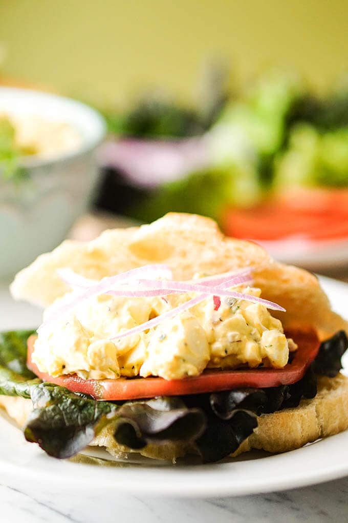 Best ever egg salad sandwich on croissant.