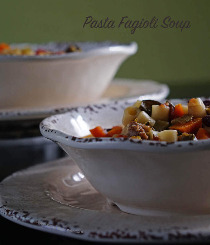 Two bowls of Fagioli Soup sitting on the table ready to serve!