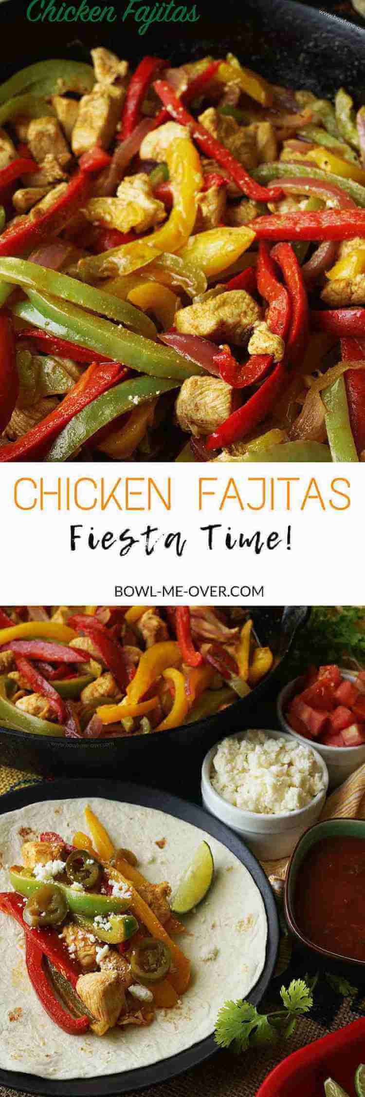 Having a party? Start your fiesta off with a bang by serving Chicken Fajitas! Crowd pleasing meal great for a party or for a fun night at home, flavorful and fabulous!