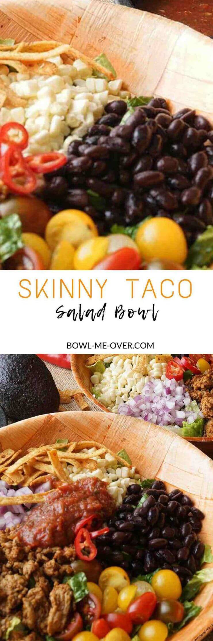 This Skinny Taco Salad Bowl has all of your fresh, favorite ingredients. Light and healthy this one won't weigh you down either. It has a light (easy!) homemade dressing. 
