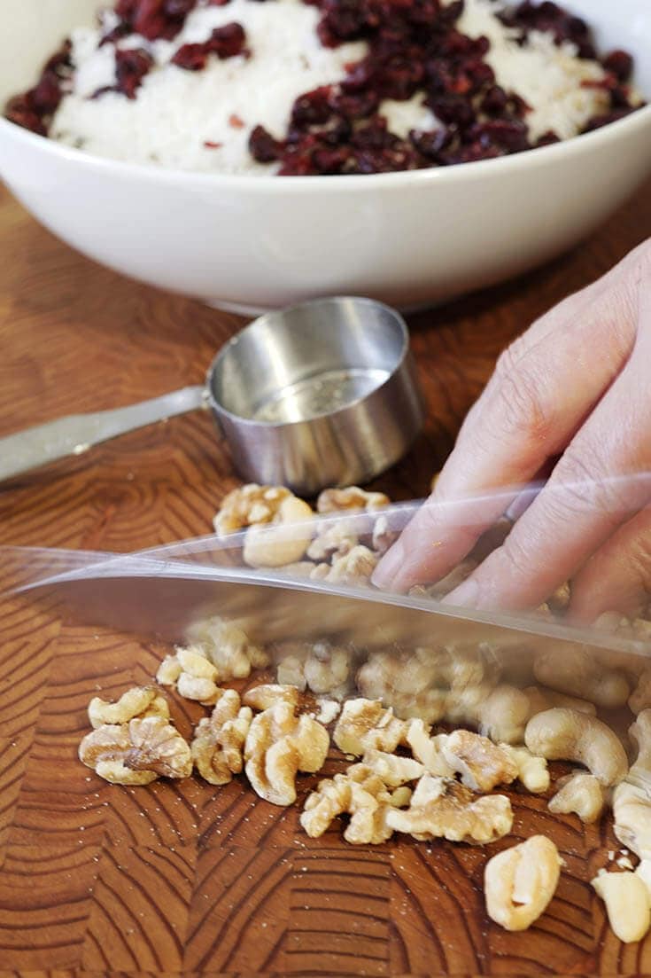 Just give the walnuts and cashews a quick chop. #Granola #HomemadeGranola #BowlMeOver