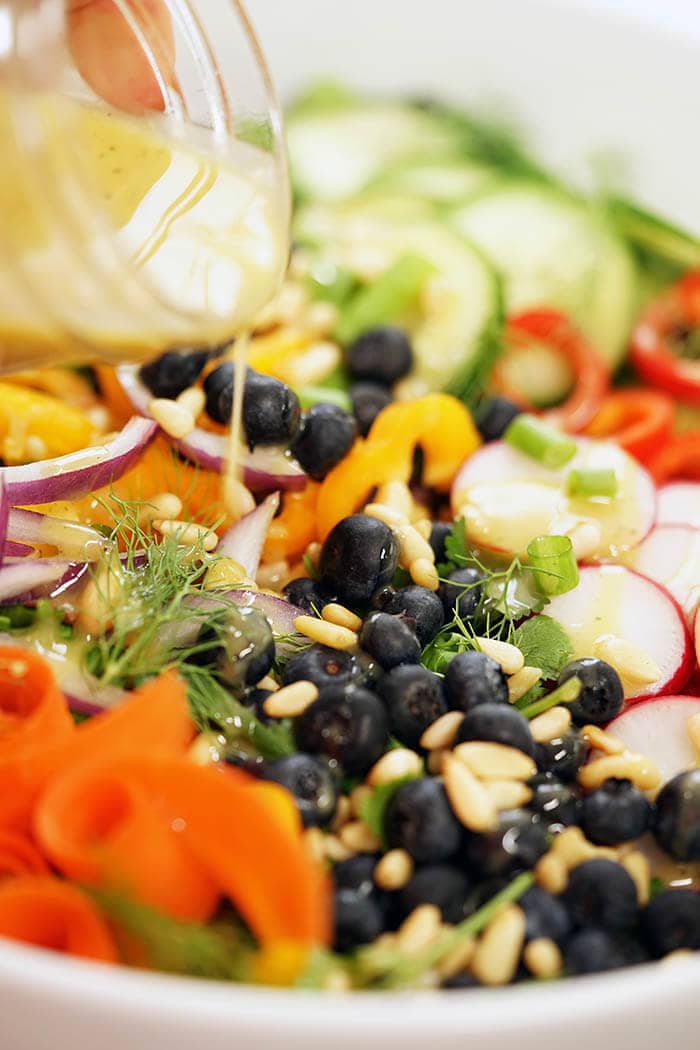 A fresh green salad recipe topped with homemade vinaigrette.