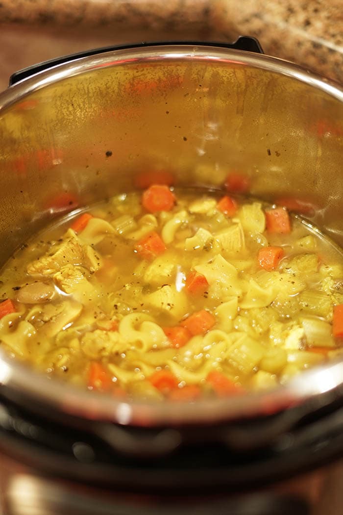 A hot pot of soup, this is a Chicken Soup Instant Pot Recipe 