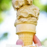 A sugar cone filled with Homemade Ice Cream Recipe: Black Mission Fig