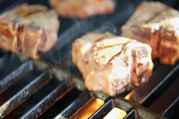 Lamb chops on a hot grill. 