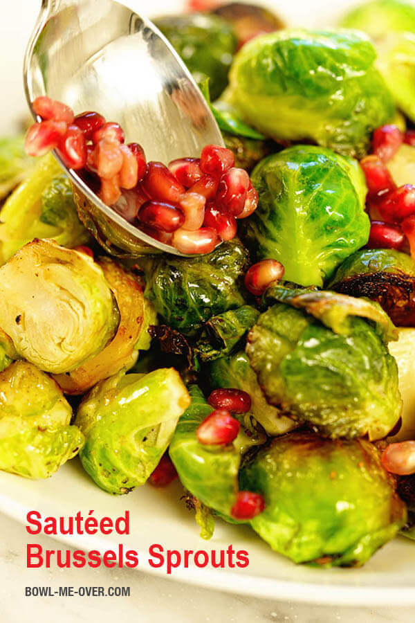 Sautéed Brussel Sprouts topped with pomegranate arils