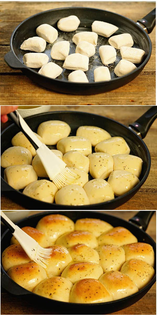 Step by step directions to make rolls using frozen dough.