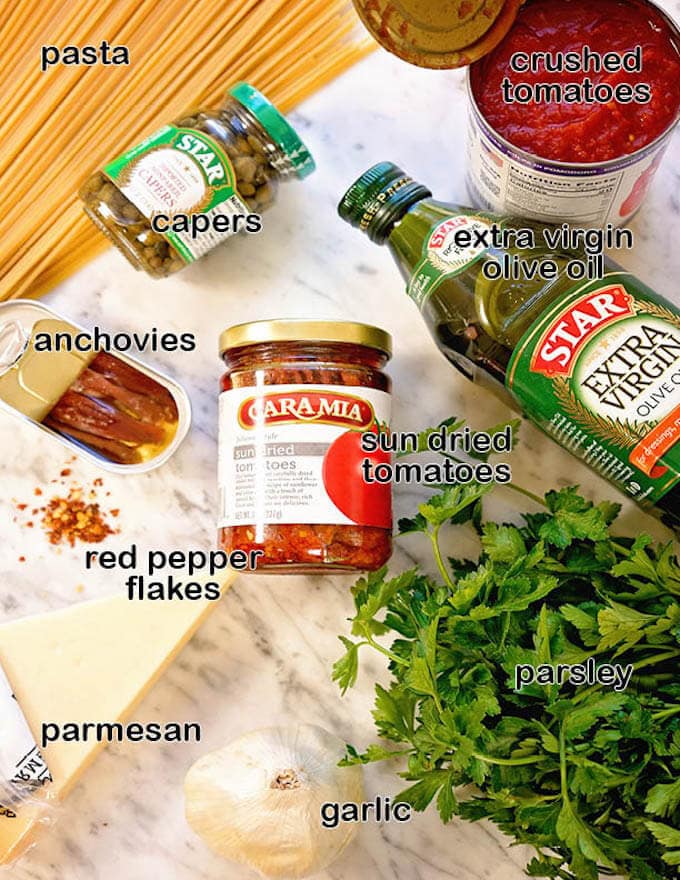 Ingredients to make pasta recipe. 