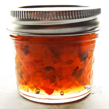 Jar of homemade pepper jam.