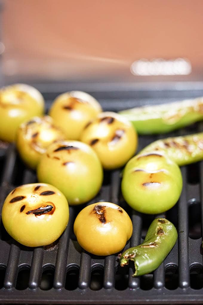 Charred vegetables on the grill.