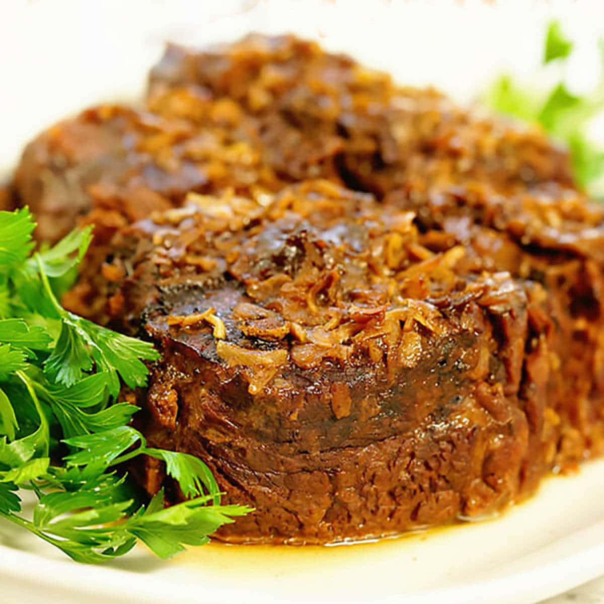 Pot Roasted on platter garnished with parsley.