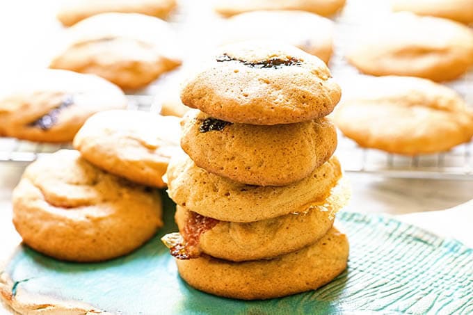 Brown Sugar Cookies stacked on blue plate.