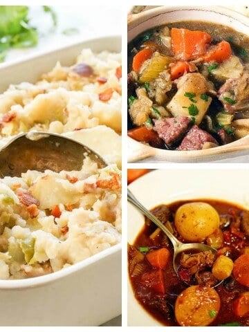 A collage of St. Patricks Day Recipes for Potlucks.