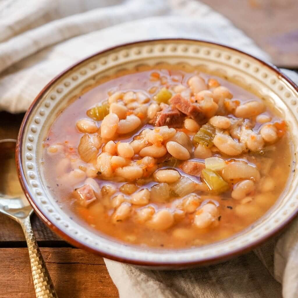 Navy Bean Soup with Ham {Stove Top, Slow Cooker and