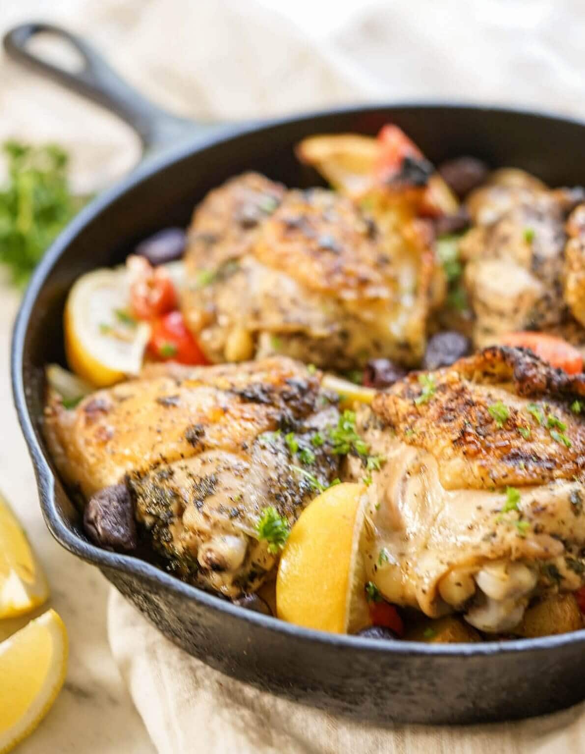 Cast Iron Skillet Roasted Chicken Thighs with Potatoes - Bowl Me Over