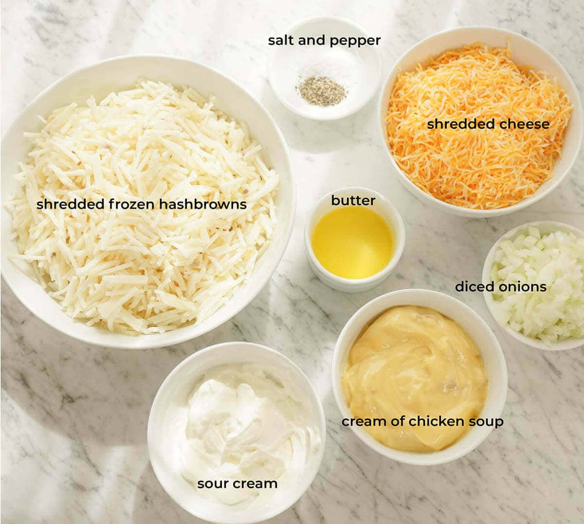 Ingredients for Cheesy Hashbrown Casserole 