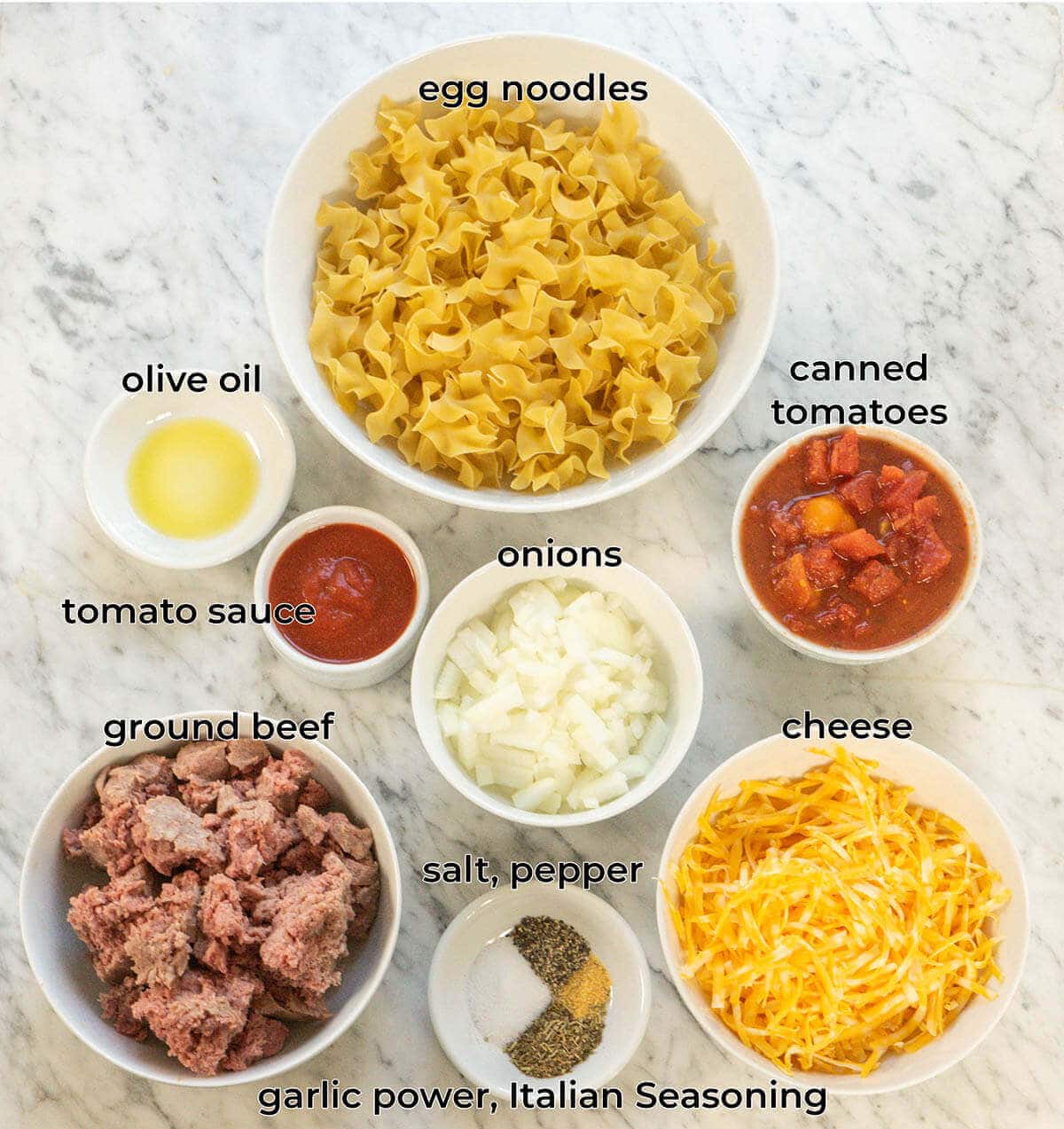 Ingredients for Beef Noodle Casserole
