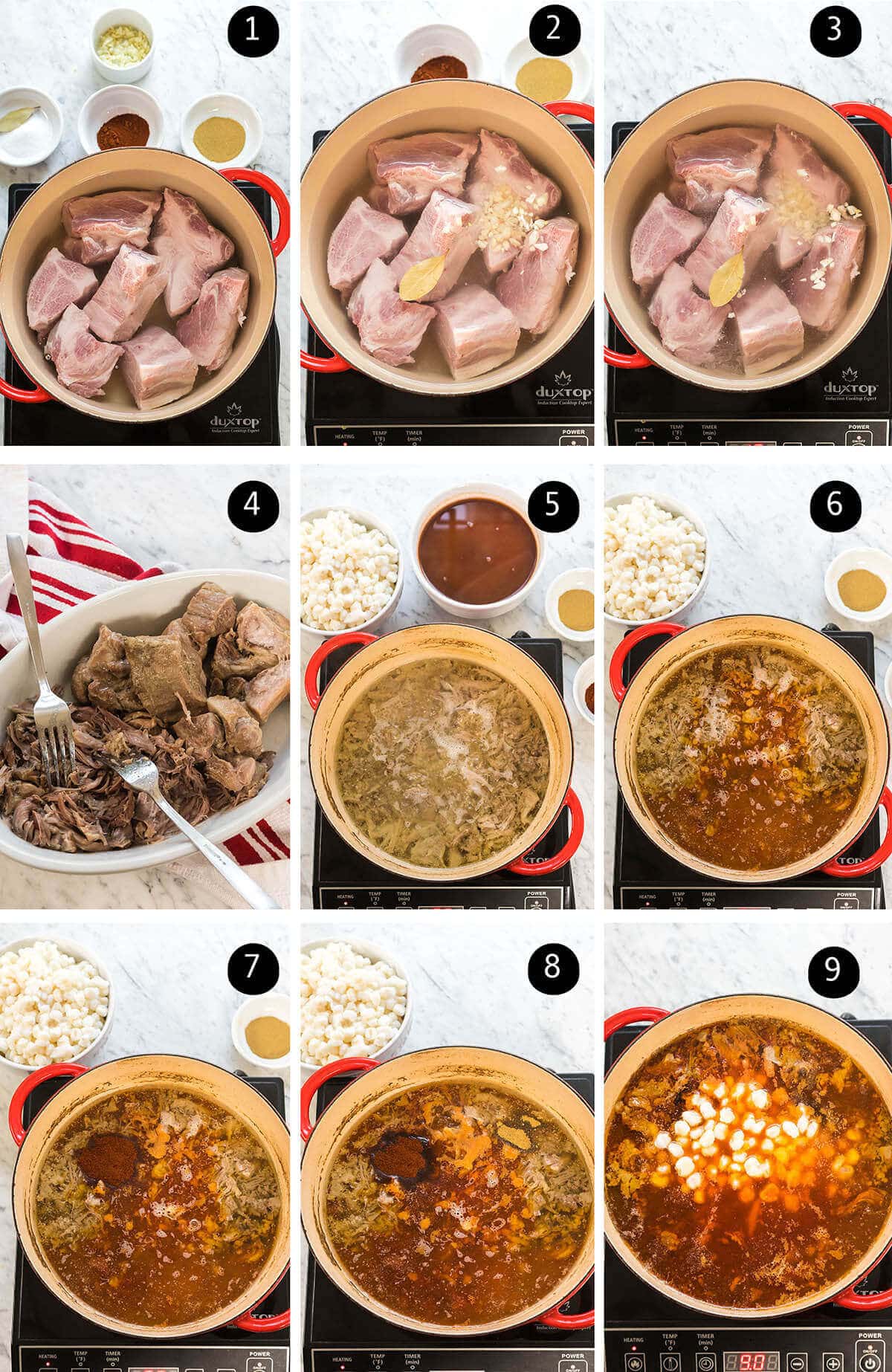 Photos with step by step directions to make pozole stew.