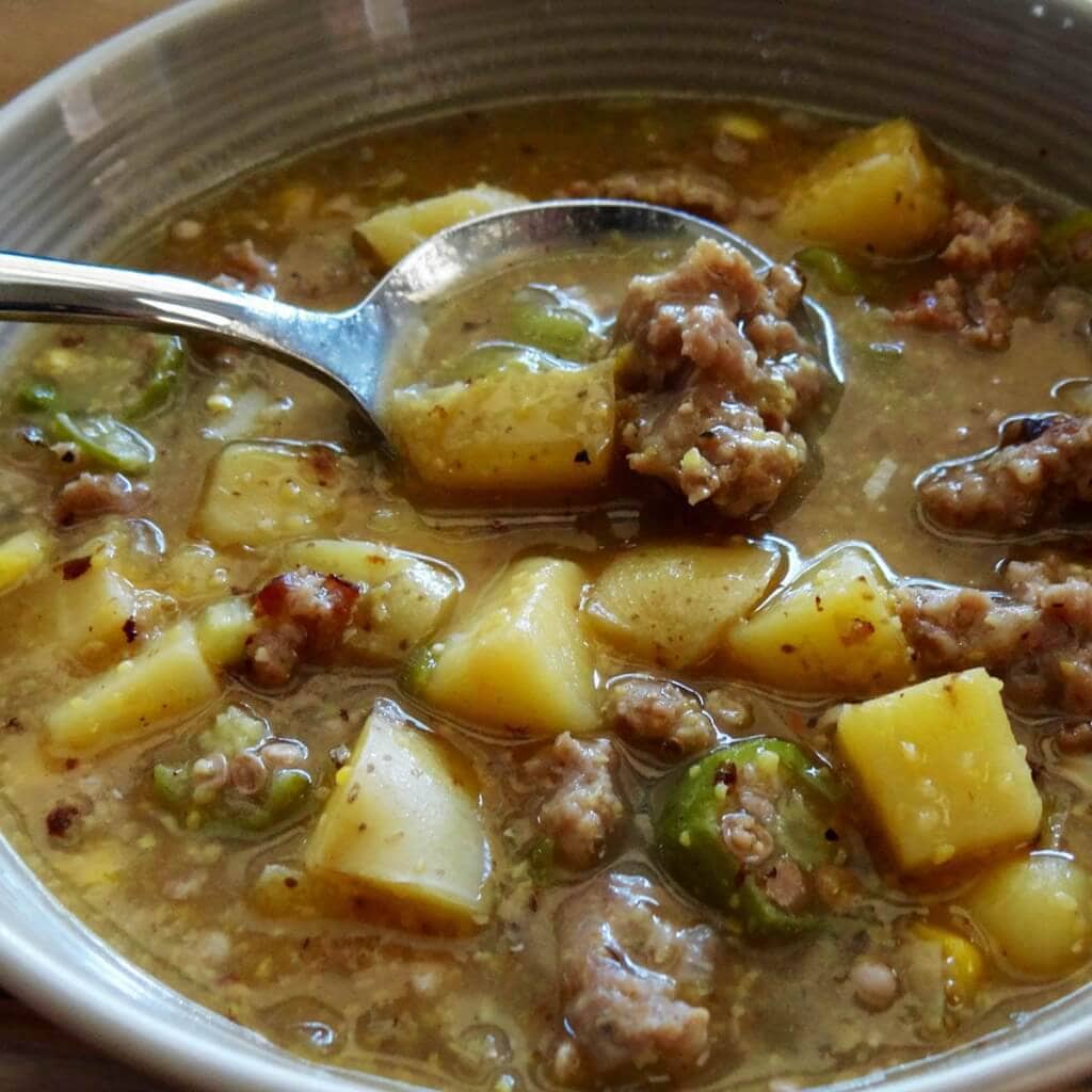 A hearty bowl of Sausage and Okra Stew