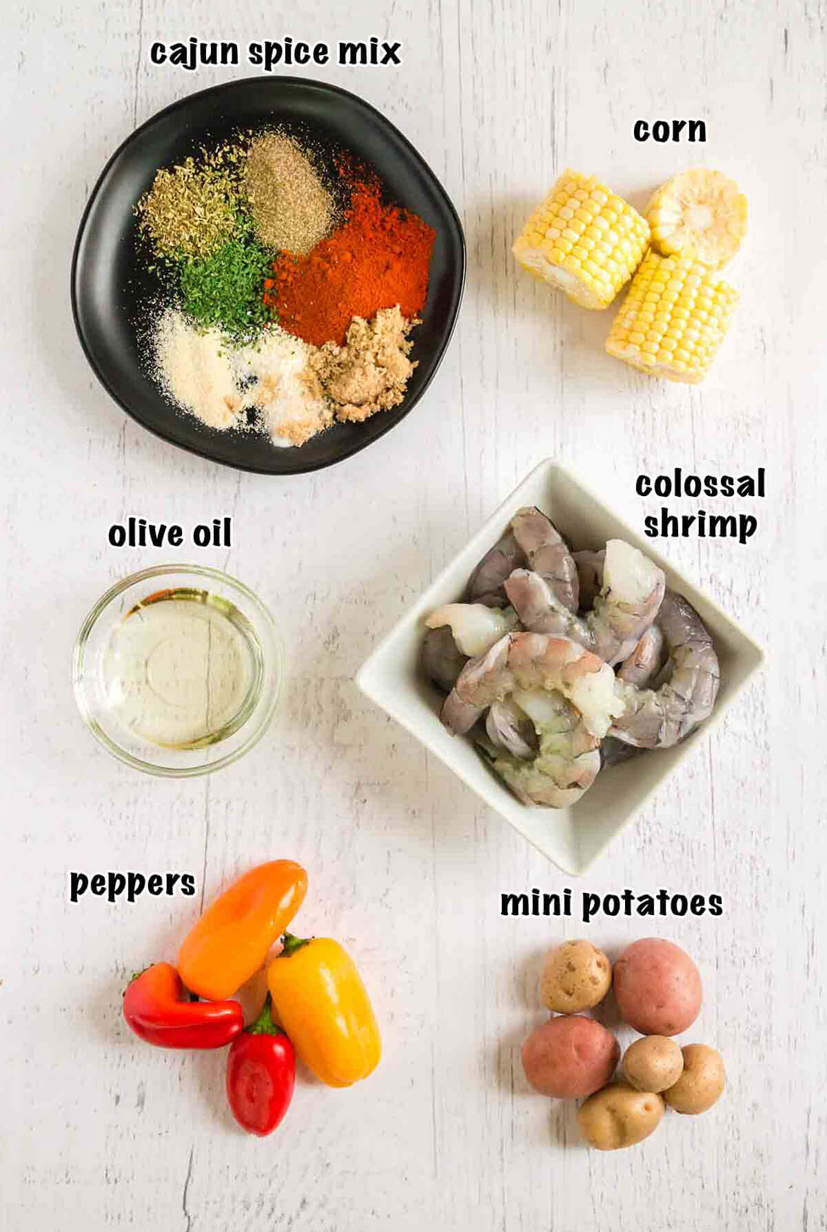 Photo of ingredients needed for sheet sheet pan shrimp recipe