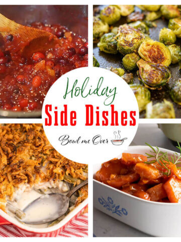 Collage of Holiday Side Dishes with print overlay.