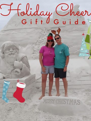 Deb & Dan with Santa Sculpture with Holiday Cheer Gift Guide Overlay
