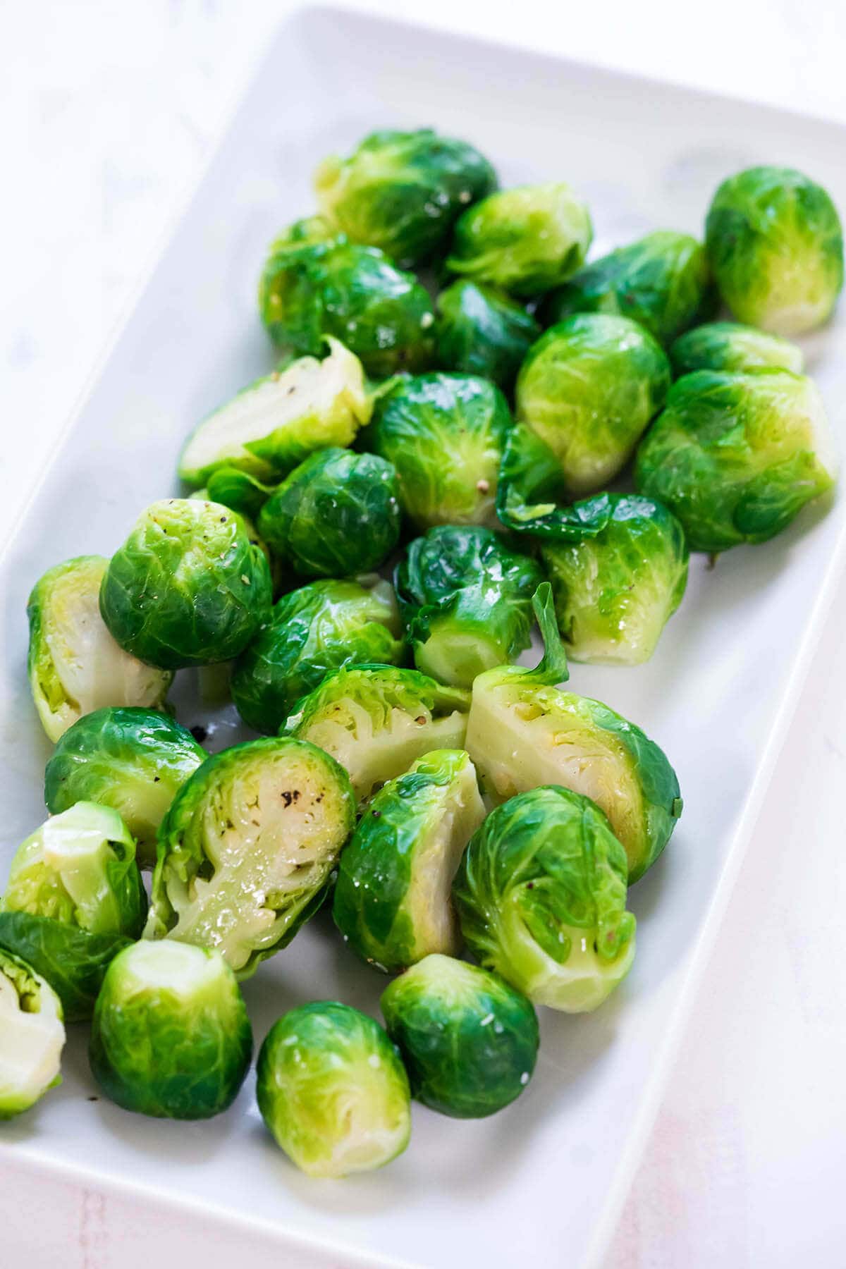 Cooked Brussels sprouts on platter