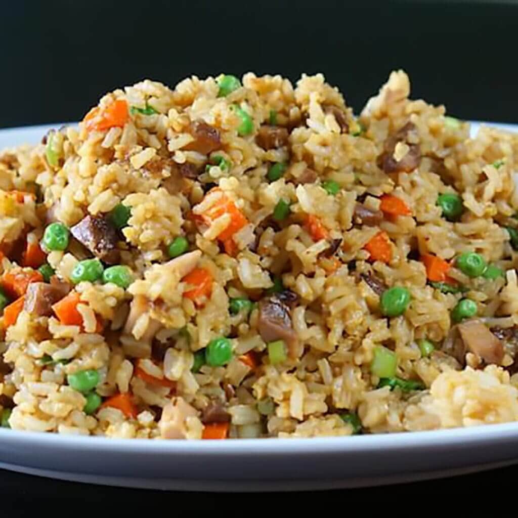 Chicken Fried Rice on a white platter.