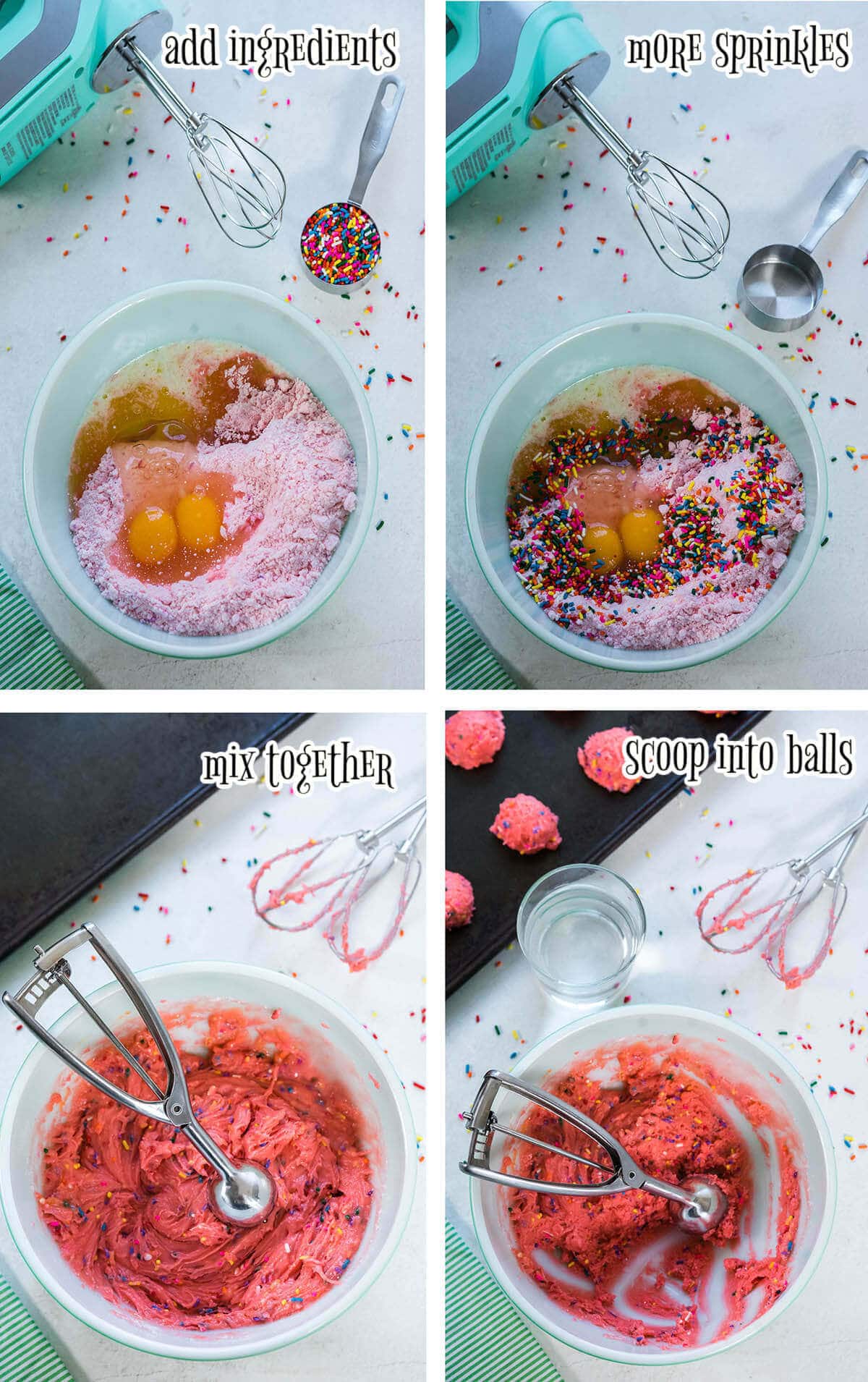 Step by step instructions to make Strawberry Cake Mix Cookies