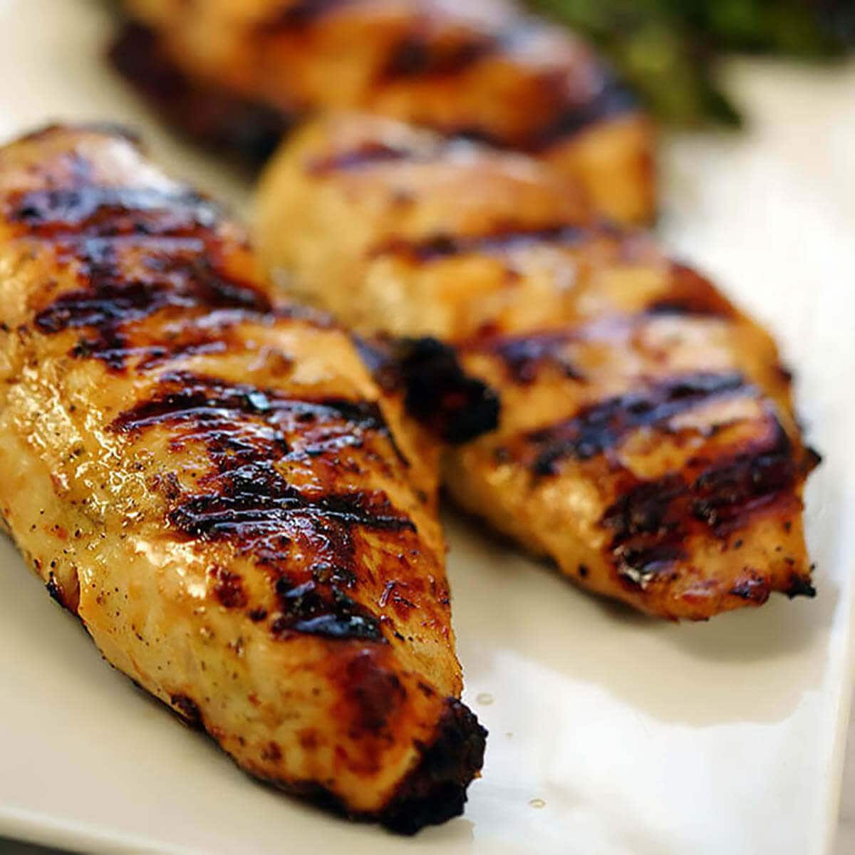 Grilled chicken on white plate