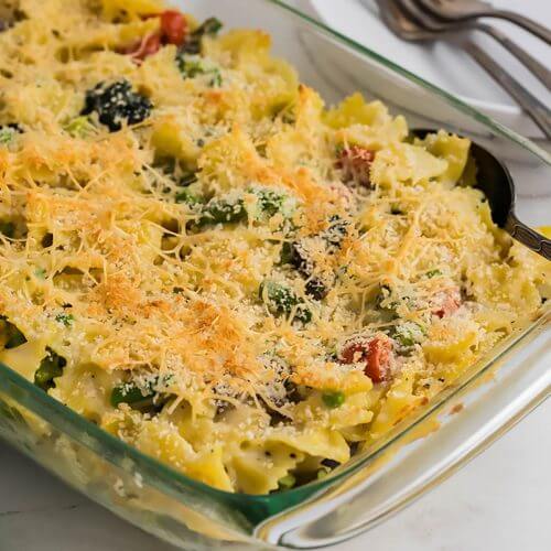 Creamy Vegetable Pasta Primavera Casserole Recipe - Bowl Me Over