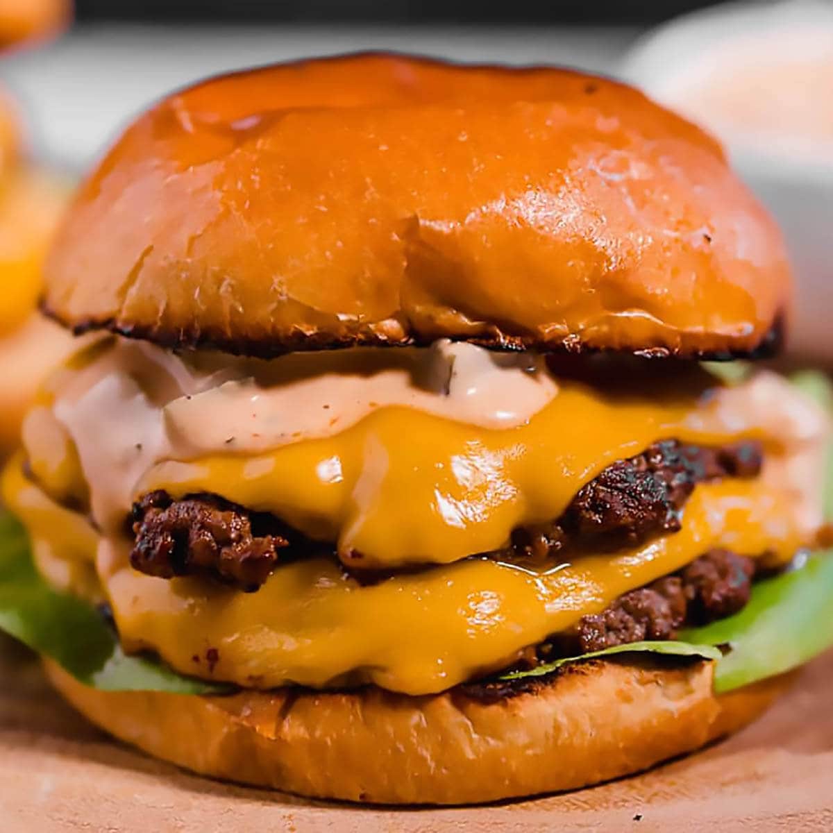 Double-decker smash burger with cheese. 