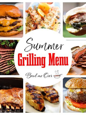 A photo collage of summer grilling menu.