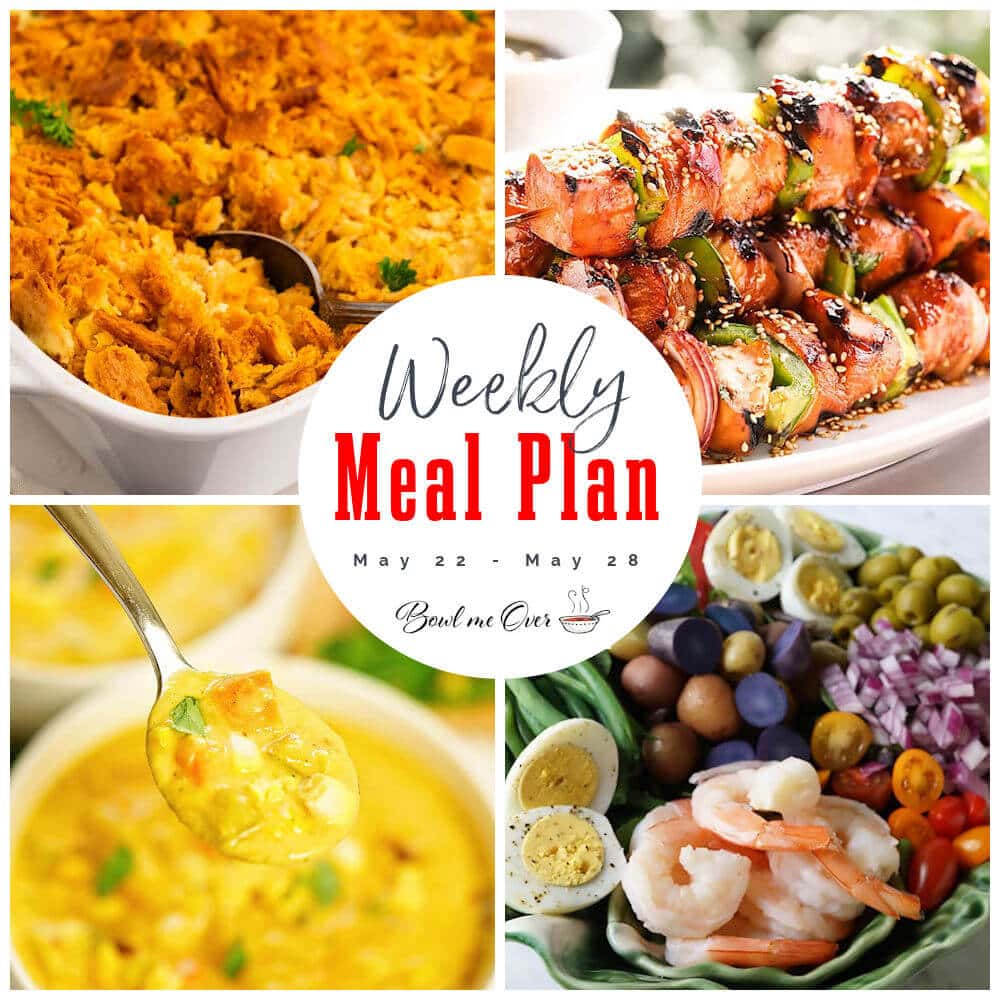 Collage of photos for weekly meal plan 21, with print overlay. 